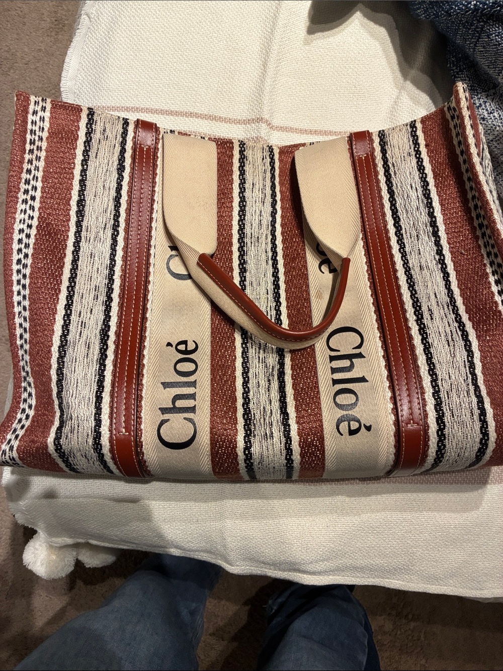Chloé Striped Canvas & Leather-Trim Tote in Brown and Cream